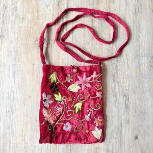 Christian Livingston Vintage Pink Velvet Beaded Crossbody Bag Whimsigoth Y2K
